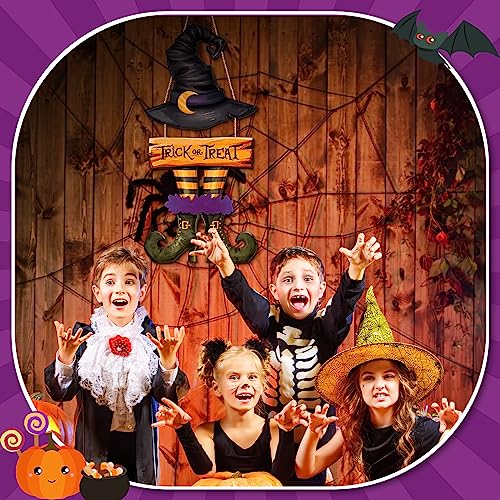 BBTO Halloween Door Decorations Witch Wreath Decor Trick or Treat Wood Sign - style: Witch