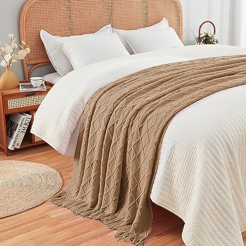 inhand Khaki Knitted Throw Blanket for Couch and Bed, 60"x80" - color: Khaki, size: 60"x80"