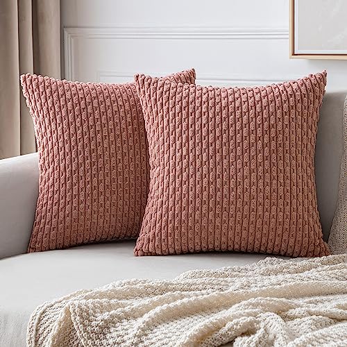MIULEE Decorative Throw Pillow Covers 16x16 Blush Pink Textured Corduroy - color: Blush Pink, size: 16" x 16" (Pack of 2)