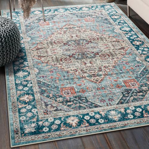 Amearea Vintage Design Area Rug for Living Room, 4x6 Light Blue Bedroom Rug - color: Light Blue, size: 4' X 6' (Rectangular)