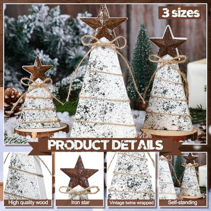 Bucherry 3 Pcs Wooden Christmas Tree Tabletop Decoration