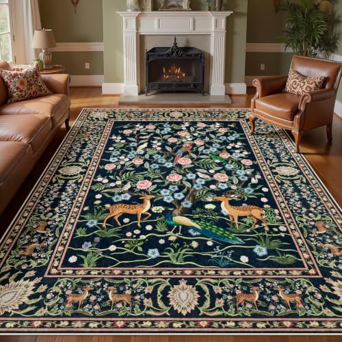 Joydeco 5x7 Area Rug for Living Room, Washable Animal Floral Carpet Black - color: Light Black, size: 5' x 7' (Rectangular)