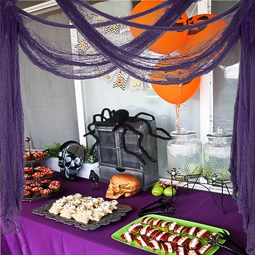 JQAQJU 6 Pack Halloween Creepy Cloth Decoration + Spider Web + 3D Bats
