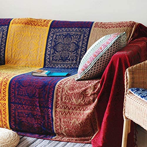 Boho Throw Blanket - Hippie Chenille Jacquard Bohemian Chair Couch Sofa and Bed Furniture Cover with Colorful Tribal Pattern (Red, 87" x 102") - color: Red, size: 87" x 102"