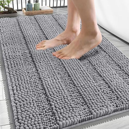 OLANLY Thick Bathroom Rugs 34x21, Soft Chenille Striped Bath Rugs, Grey - color: Grey, size: 34" X 21"