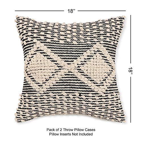 · REDEARTH · Boho Textured Handwoven Throw Pillow Cases - Diamond Medley - color: Diamond Medley Black, size: 18" x 18" (Pack of 2)