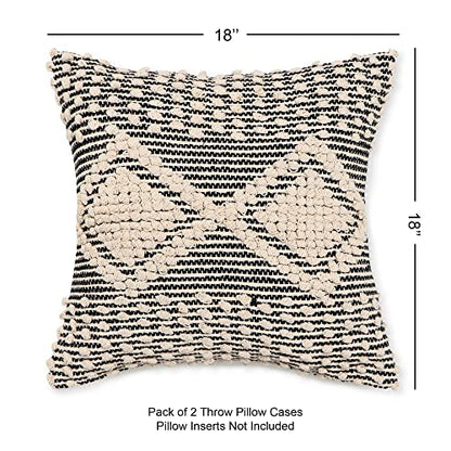 · REDEARTH · Boho Textured Handwoven Throw Pillow Cases - Diamond Medley - color: Diamond Medley Black, size: 18" x 18" (Pack of 2)