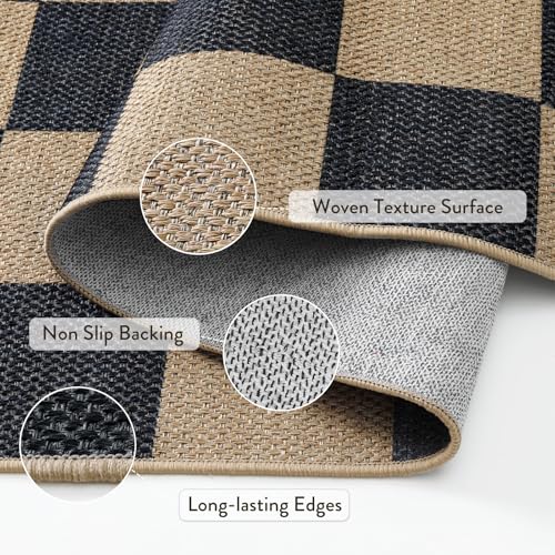 Lahome Checkered Easy Jute Kitchen Runner Rug, 2x8 Outdoor Rugs Washable - color: Black/Checkerboard -1, size: 2'6" x 8' (Runner)