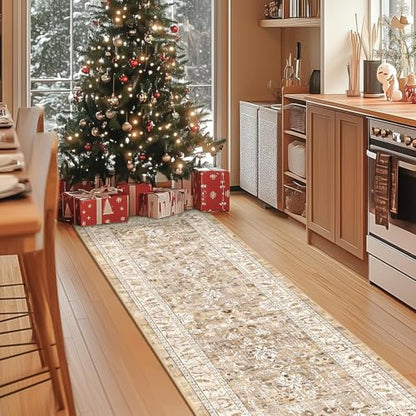 LOKHOM 2x12 Hallway Runnner Rug, Boho Non-Slip Washable Kitchen Rugs, Beige - color: Beige Brown, size: 2' x 12' (Runner)