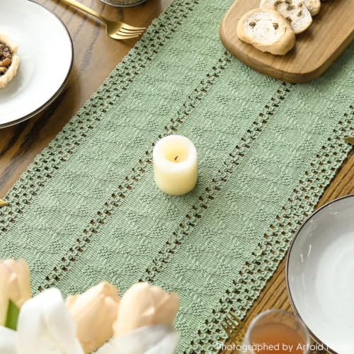 Artoid Mode Light Green Woven Farmhouse Hollow Table Runner 12x36 Inch - color: Light Green, size: 12" x 36", Table Runner