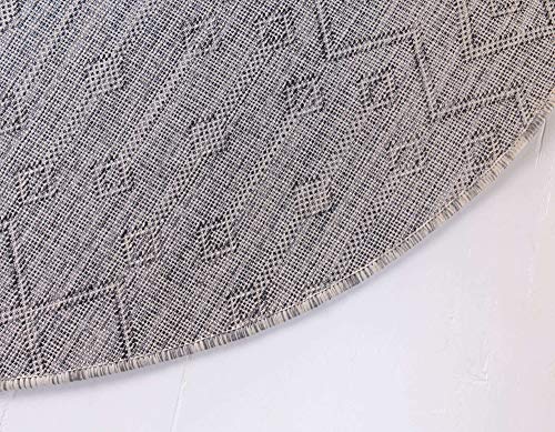 Unique Loom Outdoor Trellis Collection Area Rug - Tribal Trellis (3' 3" Round, Gray/ Black) - color: Gray/Black, size: 3'3" (Round)