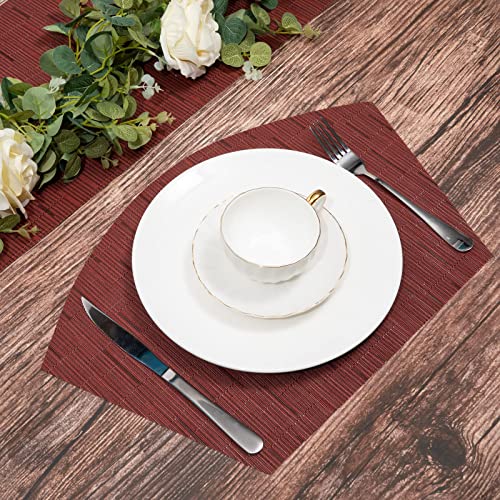 SHACOS Small Round Table Placemats Set of 4 Wedge Placemats Burgundy Red Heat Resistant Table Mats Wipe Clean (4, Burgundy Red) - color: Burgundy Red