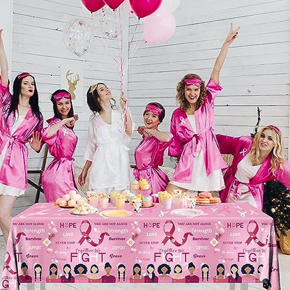 Breast Cancer Table Cloth,3 Pcs Pink Ribbon Awareness Plastic Tablecloths Hope Courage Brave Table Cover for Women Girls Breast Cancer Party Supplies - color: Breast Cancer