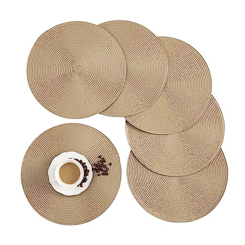 Round Placemats, Crossweave Heat Resistant Classic Woven Round Place Mats Diameter 13.5 inch for Kitchen Table Set of 6 (Brown) - color: Brown