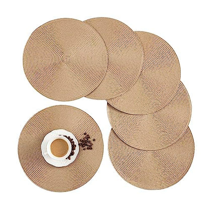 Round Placemats, Crossweave Heat Resistant Classic Woven Round Place Mats Diameter 13.5 inch for Kitchen Table Set of 6 (Brown) - color: Brown