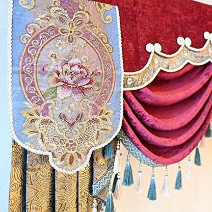 Luxury Burgundy Waterfall Valance Curtain, Floral Embroidered Swag Valance - size: 39"W x 47"L (Pack of 1)