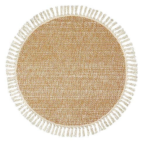 Collive Hand Woven Circle Area Rug, Soft Hand Woven Cotton Washable Carpet - color: Tan/Cream, size: 4' (Round)
