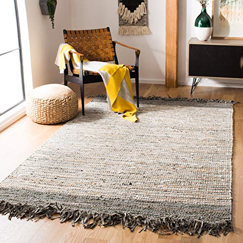 SAFAVIEH Vintage Leather Collection Accent Rug - 2'3" x 4', Grey & Multi, Handmade Boho Fringe Leather, Ideal for High Traffic Areas in Entryway, Living Room, Bedroom (VTL373A) - color: Grey/Multi, size: 2'3" x 4' (Rectangular)