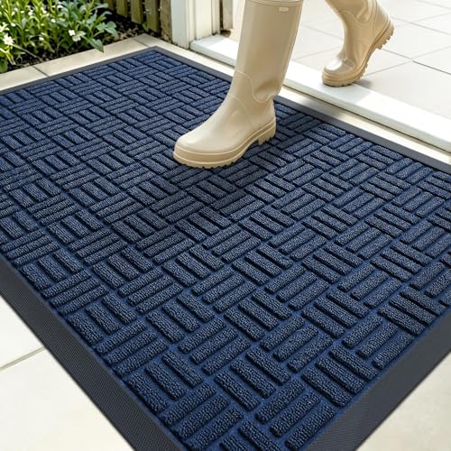 OLANLY Front Door Mat Outside Entrance 35x23, Heavy-Duty Rubber Doormat - color: Navy Blue, size: 35" X 23"