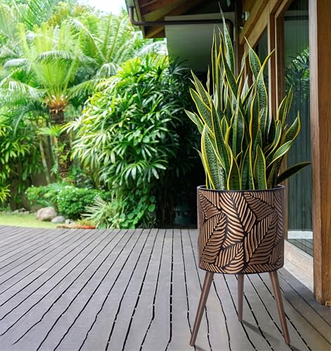 D'vine Dev 16 Inch Planter Pot with Wood Stand, Bronze/Grey, 88-L-E-6 - color: Bronze/Grey, size: XX-Large