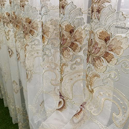 pureaqu Sheer Curtains Embroidered Window Drape Rod Pocket 1PC W52 x H84 - size: 52"W x 84"L (Pack of 1)