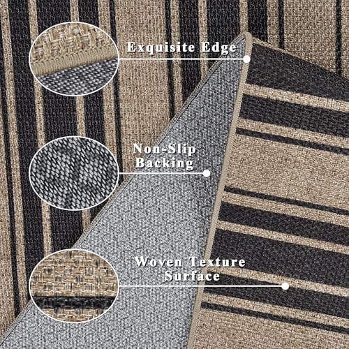 Striped Easy Jute Kitchen Rug 2x3 Entryway Rug Front Door Mat - color: Black/Striped, size: 2'*3'(Rectangular)
