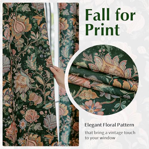 FMFUNCTEX Emerald Green Boho Blackout Floral Curtains, 63 Inches, 2 Panels - color: Emerald Green, size: 52"W x 63"L (Pack of 2)