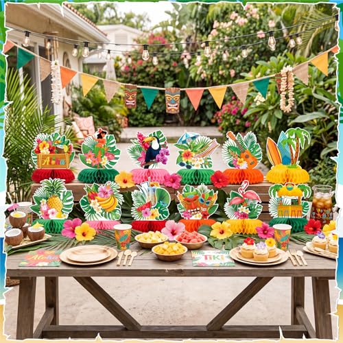 NatNarr 12PCS Luau Centerpieces for Tables Hawaii Party Decorations - style: Hawaii