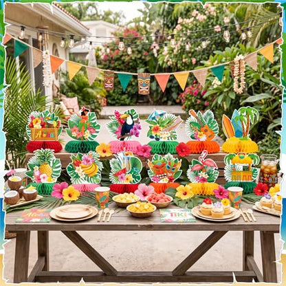 NatNarr 12PCS Luau Centerpieces for Tables Hawaii Party Decorations - style: Hawaii