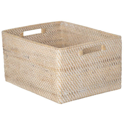 KOUBOO Loma Rectangular Rattan Storage Basket with Handles, White Wash - color: Latte