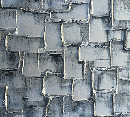MyArton Large Abstract Silver Square Wall Art Hand Painted Modern Textured Oil Painting on Canvas Ready To Hang 60x30inch - color: Silver, size: 60"L x 30"W