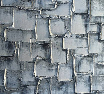 MyArton Large Abstract Silver Square Wall Art Hand Painted Modern Textured Oil Painting on Canvas Ready To Hang 60x30inch - color: Silver, size: 60"L x 30"W