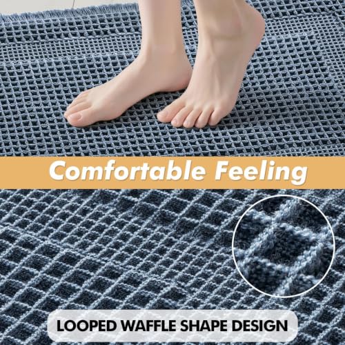 MIULEE Set of 2 Waffle Bathroom Rugs Blue Boho Bath Mat 24x36 in - color: Blue, size: 24''x36''