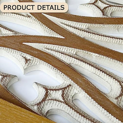 XIAOAIKA Boho Hand-Carved Ornate Geometric Wood Wall Art Panels, Set of 3 - color: STYLE B