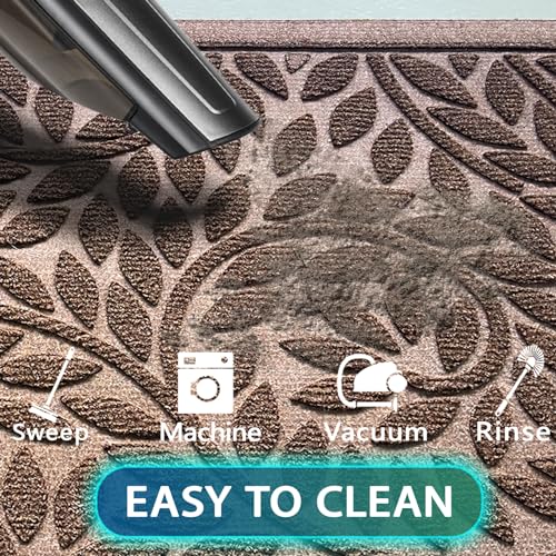 Bulijojo Front Door Mat Entrance,Durable Heavy Duty Welcome Mat,Thick Absorbent Natural Rubber Non Slip Mat,Sturdy Entryway Brown 47"x32" - color: Brown, size: 2'8" x 3'11" (Leaf)