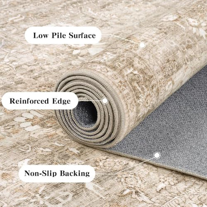 2x3 Washable Entryway Area Rug Non-Slip Distressed Khaki Door Mat - color: Accent | Beige Khaki, size: 2' x 3' (Rectangular)