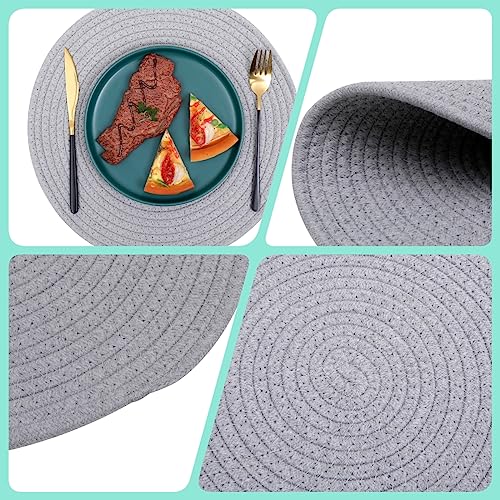 6 Pack Cotton Woven Placemats, 13.8 inches Round Plate Chargers Grey Thick Placemat Set Cotton Rope Braided Tablemats Rattan Tablemats Rustic Weave Placemats for Dining Table - color: Gray, size: Round Set of 6