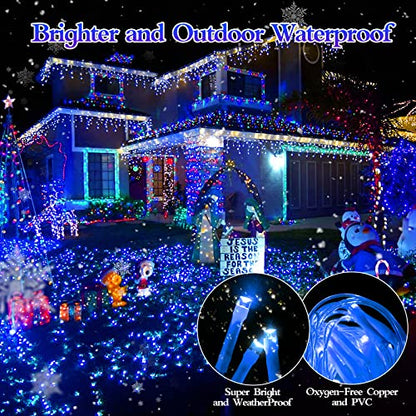 FLVOECN 98FT 960 LED Christmas Lights, Waterproof 8 Modes Ice Lights for Outside with Memory and Timer Hanging Fairy Lights Plug-in Curtain String Lights for Holiday Party Wedding Home (Blue) - color: Grass Green