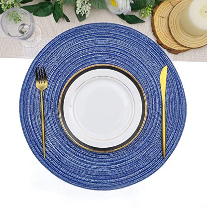 SHACOS Round Braided Placemats 15 inch Set of 4 Washable Cotton Polyester Braided Kitchen Table Placemats for Home Wedding Party (Blue White, 4) - color: Blue White, size: Set of 4