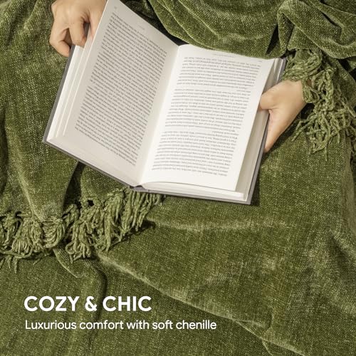RECYCO Chenille Throw Blanket for Couch, 60"x80", Loden Green - color: Loden Green, size: 60'' X 80''