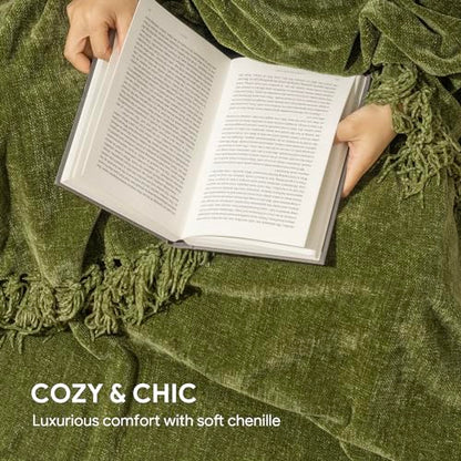 RECYCO Chenille Throw Blanket for Couch, 60"x80", Loden Green - color: Loden Green, size: 60'' X 80''