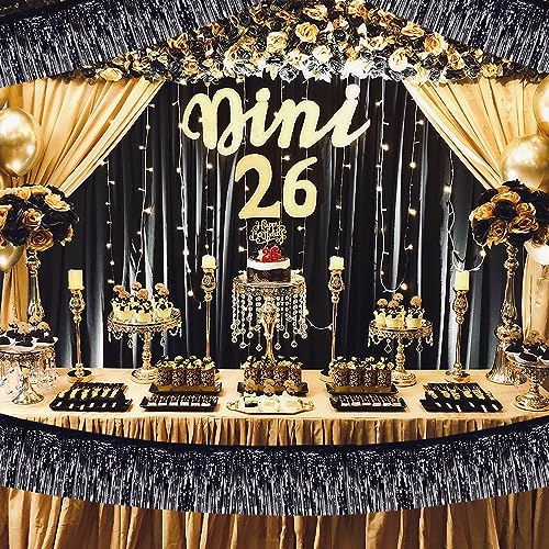 BEISHIDA Black Fringe Garland Banner 3Pack 30ft Wall Tinsel Foil Streamers - color: Black