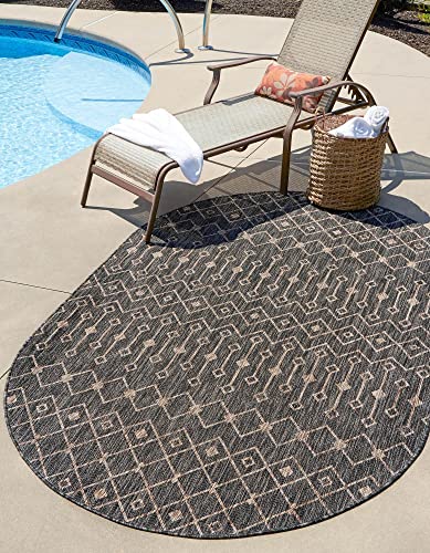 Unique Loom Outdoor Trellis Collection Area Rug - Tribal Trellis (3' 3" x 5' 3" Oval, Charcoal Gray/ Natural) - color: Charcoal Gray/Natural, size: 3'3" x 5'3" (Oval)