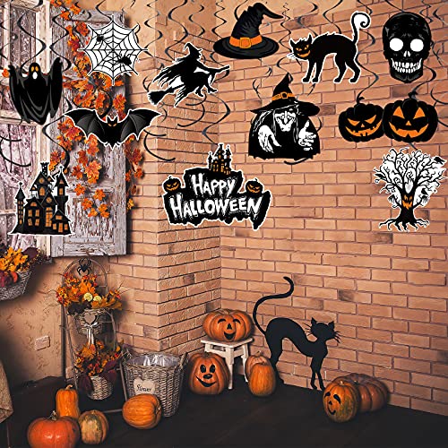 Censen 53 Pcs Halloween Hanging Swirl Decorations - Hanging Halloween Ceiling Streamers Happy Boo Day Witch Pumpkin Ghost Cutout Swirl for Indoor Outdoor Office Supplies(Scared) - style: Scared Style