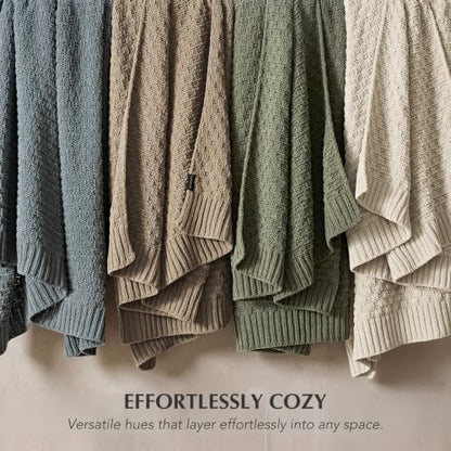 EVERGRACEHOME Chunky Chenille Knit Throw Blanket, Birch, 50" x 60" - color: Birch, size: 50" x 60"