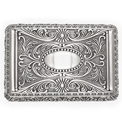 Rectangle Antique Metal Jewelry Box Trinket Storage Organizer Gift Box Chest Ring Case with Floral Engraved for Girls Ladies Women, Large - size: Large