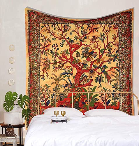 Popular Handicrafts Tapestry Twin Tree Of Life Hippie Tie dye Psychedelic Wall Hanging - Indian Maditation Gypsy Bohemian Hippy Dorm Room Decor Orange 53 x 78 Inch - color: Orange #1, size: 78"L x 53"W