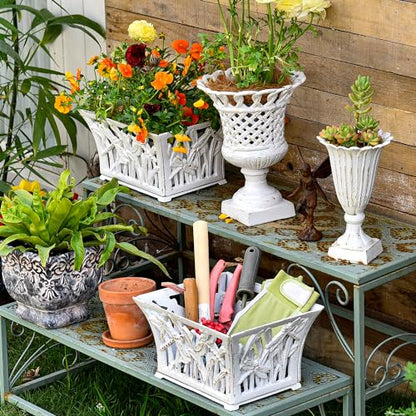 Sungmor Cast Iron Plant Basket with Non-Woven Growing Bag - Rust White - color: Antique White - Rectangle