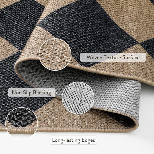 Lahome Checkered Easy Jute Round Rug 3ft, Outdoor Entryway Rug Washable - color: Black/Checkerboard -2, size: 3' Round