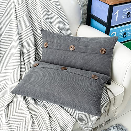 HWY 50 Grey Chenille Throw Pillow Covers 12x20 Inch Buttons Pack of 2 - color: Grey, size: 20" x 12" (Pack of 2)